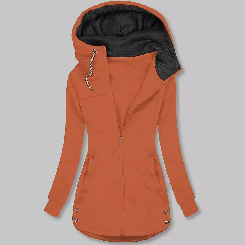 Women's Lined Hooded Drawstring Pocket Zipper Coat for Winter