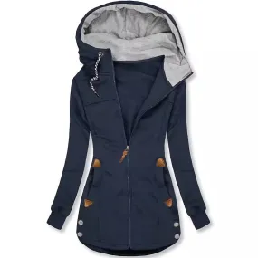 Women's Lined Hooded Drawstring Pocket Zipper Coat for Winter