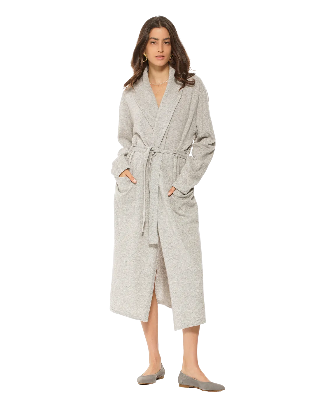 Women's Pure Cashmere Knit Robe Light Grey