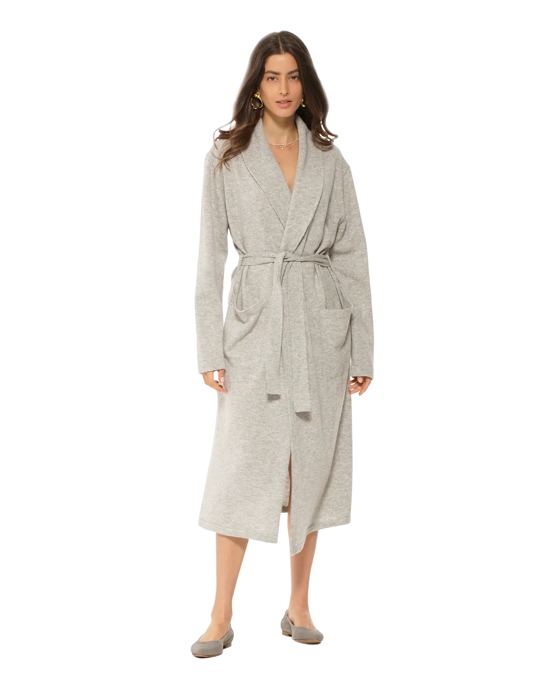 Women's Pure Cashmere Knit Robe Light Grey