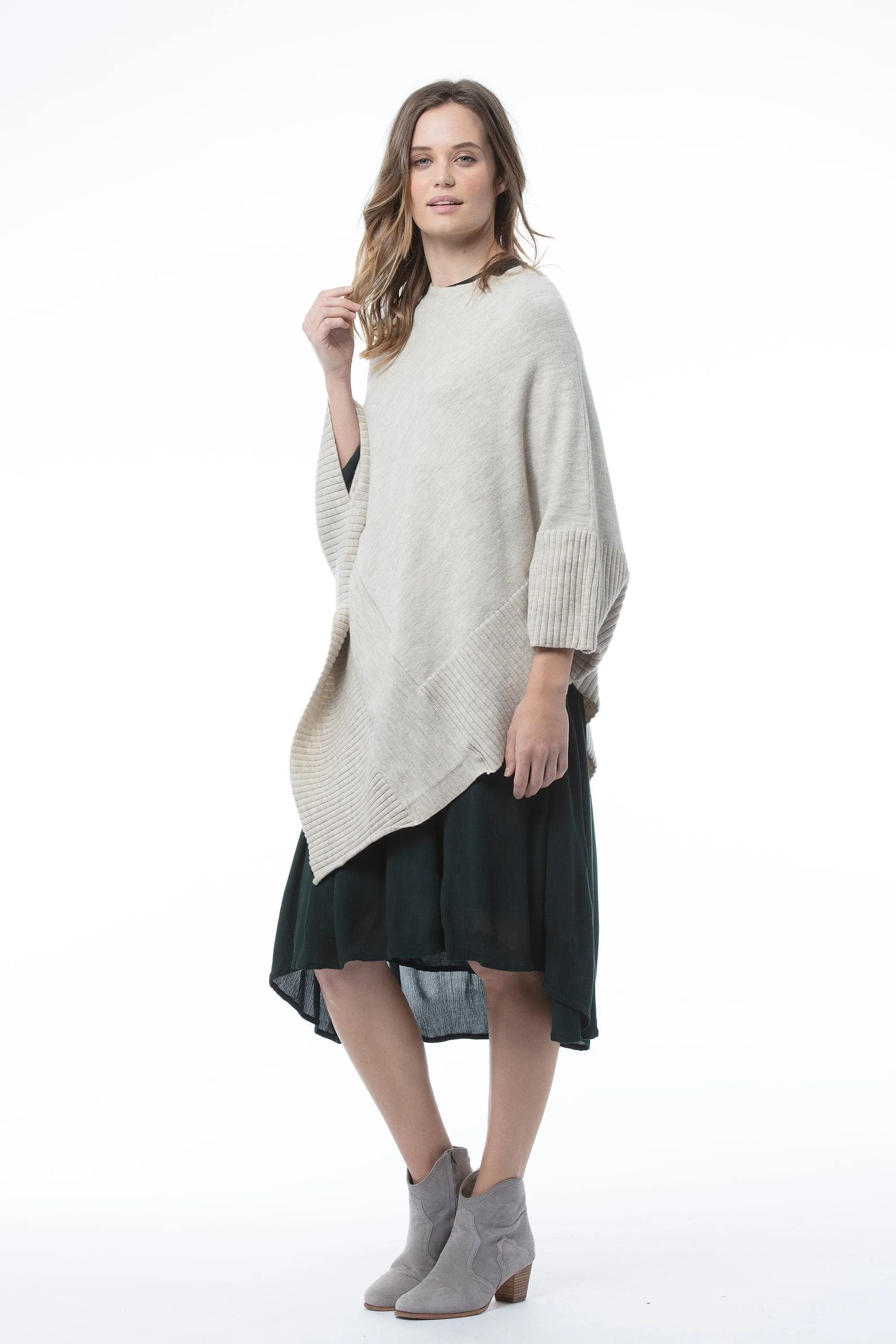 Wool Cape | Women's Fashion Beige Cape | MAGGIE Poncho - Beige