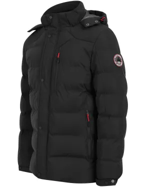 Yorkshire Quilted Puffer Coat with Hood In Jet Black - Tokyo Laundry